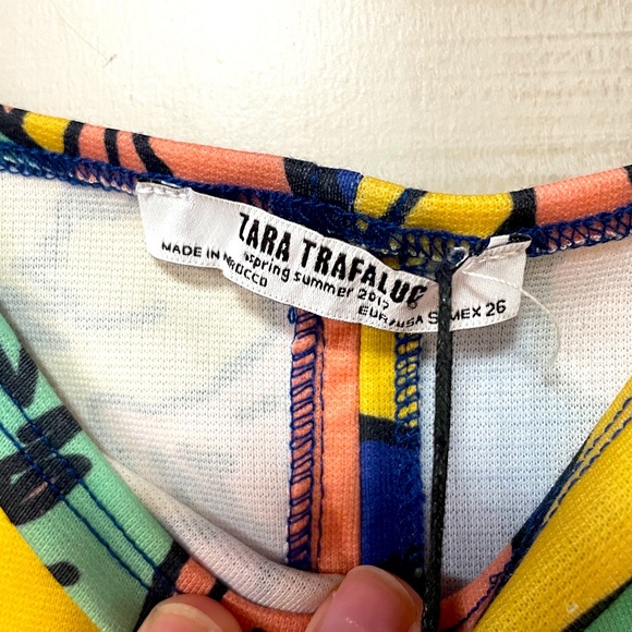 NWT Zara Trafaluc Blue Yellow Green Floral Bodycon Sleeveless Dress Sz S - Picture 3 of 6